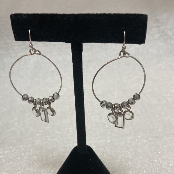 Chico’s NWOT - Triple Strand Silvertone Necklace with Smokey Crystals & Earrings - Picture 8 of 13